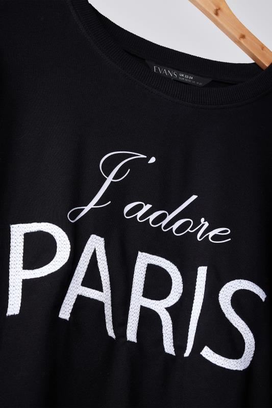 EVANS Plus Size Black 'Paris' Slogan Embroided Sweatshirt | Evans 7
