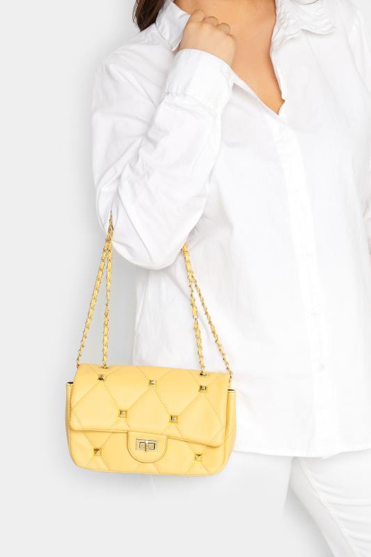 Yellow Studded Quilted Chain Bag | Yours Clothing 1
