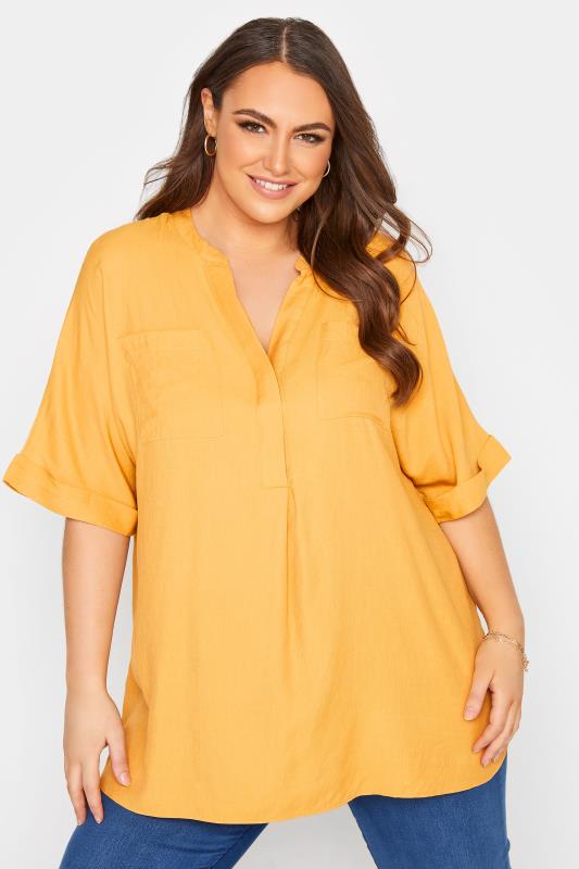 Plus Size  Curve Mustard Yellow Pocket Shirt