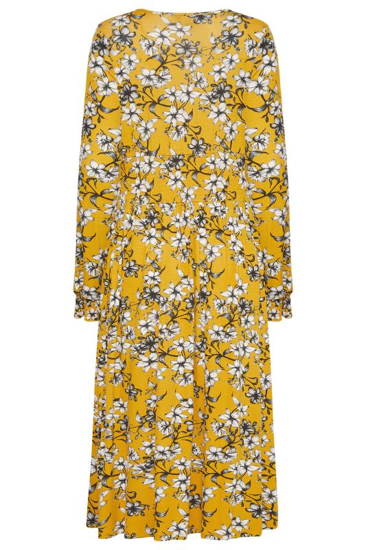 LTS Tall Yellow Floral Print Tie Neck Midi Dress 7