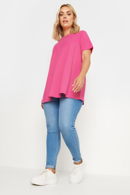 YOURS Plus Size Pink Ribbed T-Shirt | Yours Clothing 2