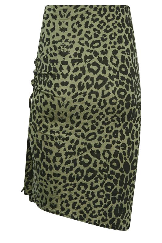 YOURS PETITE Plus Size Sage Green Animal Print Ruched Midi Skirt | Yours Clothing 6