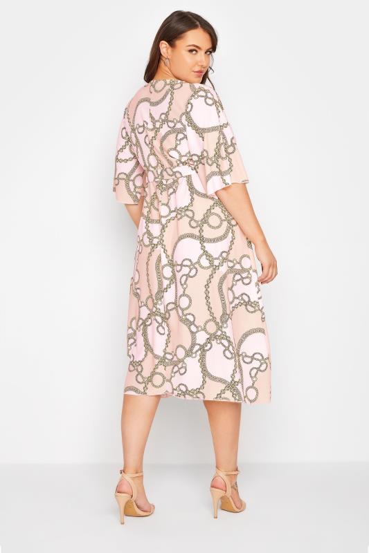 YOURS LONDON Plus Size Pink Chain Print Wrap Dress | Yours Clothing 3