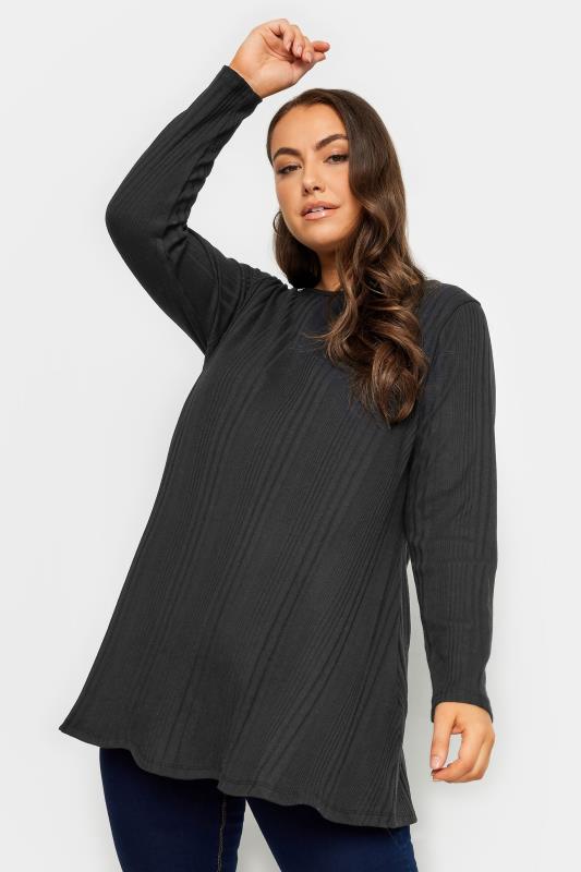Plus Size  YOURS Curve Black Ribbed Long Sleeve Top