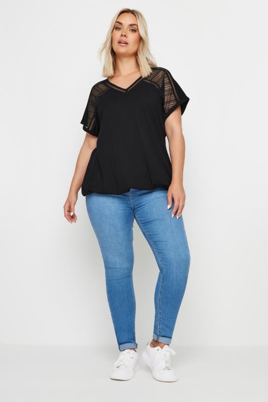 YOURS Plus Size Black Bubble Hem Top | Yours Clothing 2