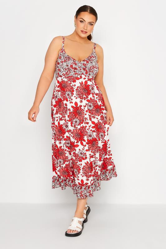 LIMITED COLLECTION Curve Red & White Floral Print Frill Midaxi Sundress 1