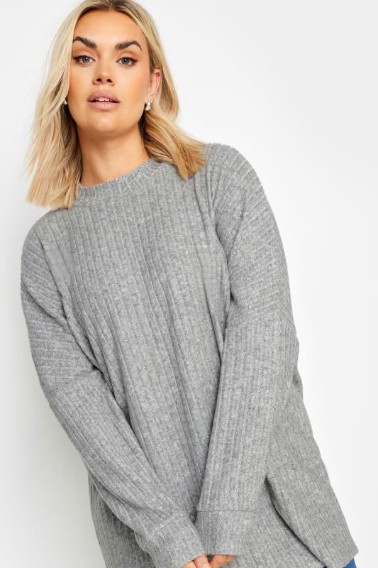 YOURS Plus Size Grey Ribbed Soft Touch Jumper | Yours Clothing 4