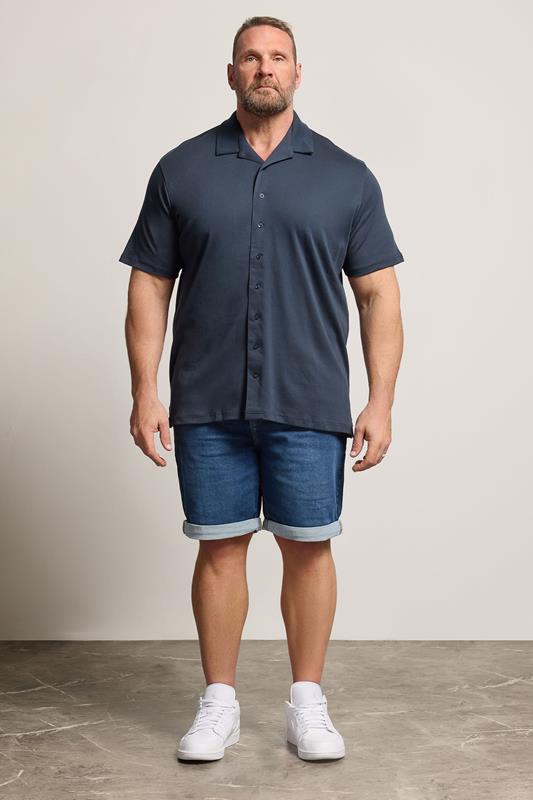D555 Big & Tall Navy Blue Short Sleeve Resort Shirt | BadRhino 1
