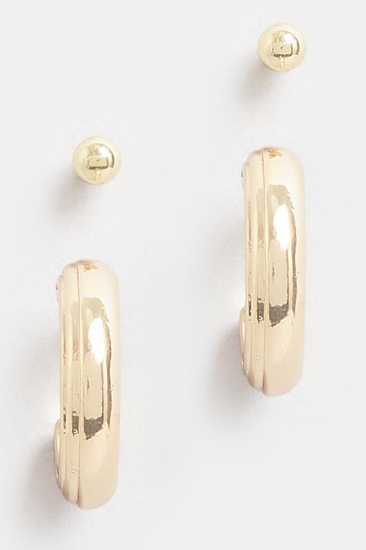 2 PACK Gold Small Hoop & Stud Earrings Set | Yours Clothing 2
