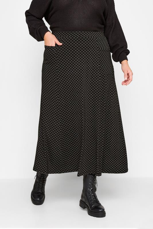 Plus Size  Curve Black Diamond Print Stretch Maxi Skirt