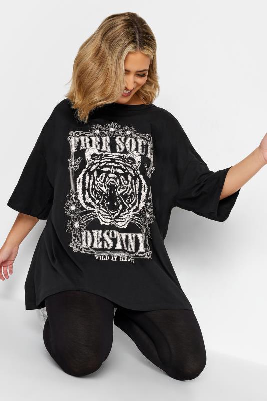 YOURS Plus Size Black Wild Tiger Boxy T-Shirt | Yours Clothing 5