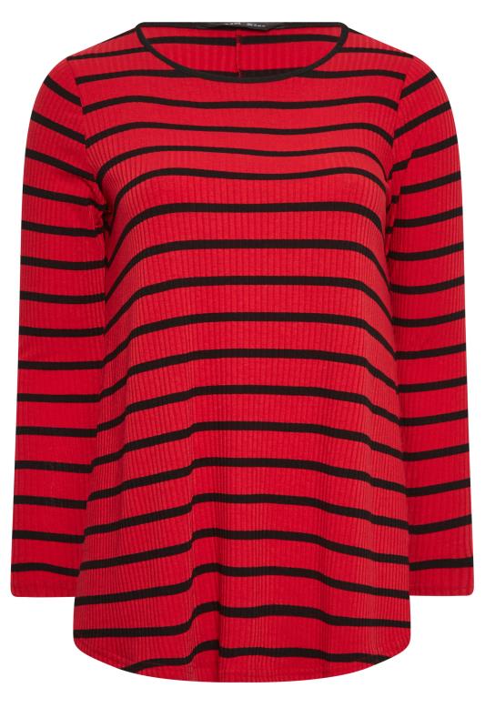 YOURS Plus Size Red Stripe Ribbed Swing Top | Yours Clothing 8