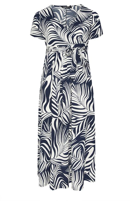 YOURS Plus Size Blue Leaf Print Wrap Front Dress | Yours Clothing 5