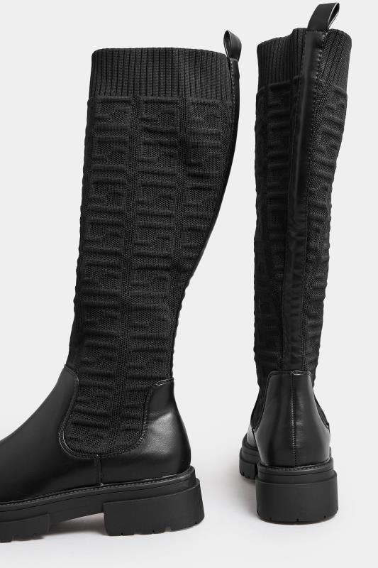 PixieGirl Black Stretch Chunky Knee Sock Boots In Standard Fit | PixieGirl 4