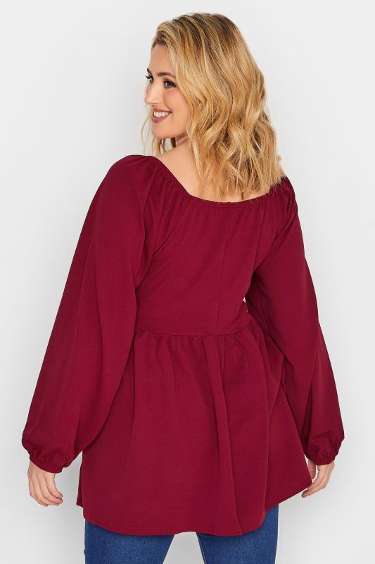 LIMITED COLLECTION Plus Size Burgundy Red Corset Detail Peplum Top | Yours Clothing 3