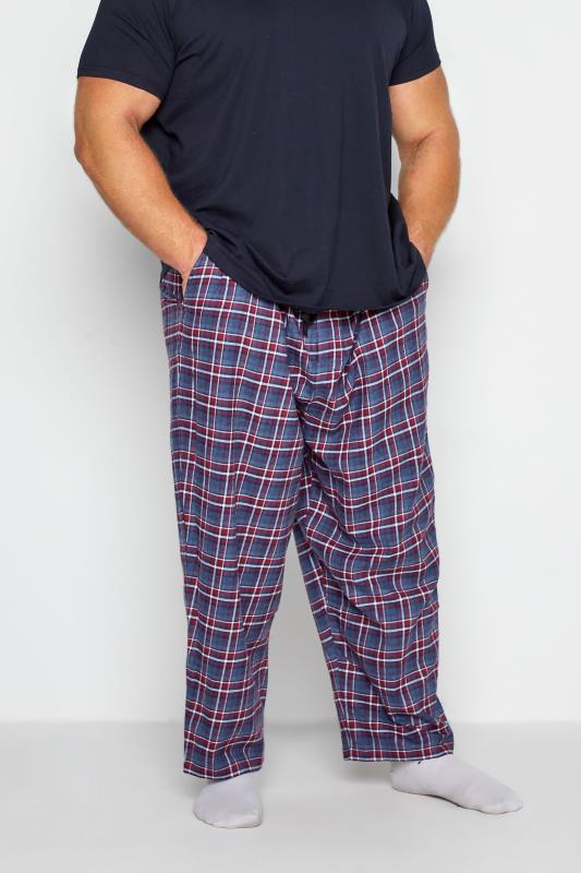 ESPIONAGE Big & Tall Blue Brushed Check Lounge Trouser 1