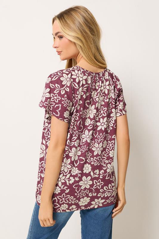 M&Co Berry Red Floral Cotton Scoop Neck Top | M&Co 2