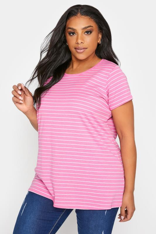 Curve Bright Pink Stripe Short Sleeve T-Shirt_A.jpg