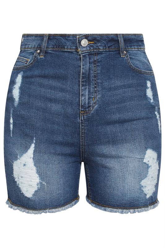 YOURS Plus Size Blue Ripped Stretch Denim Shorts | Yours Clothing 5