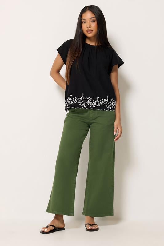  M&Co Petite vaqueros verde caqui de pierna ancha