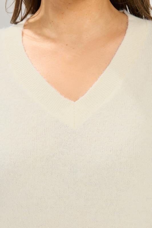 YOURS Plus Size Ivory White V-Neck Soft Touch Jumper | Yours Clothing 5