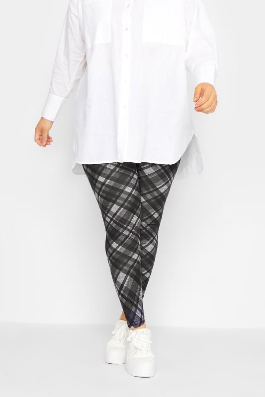 Plus Size Grey Check Print Leggings | Yours Clothing 1