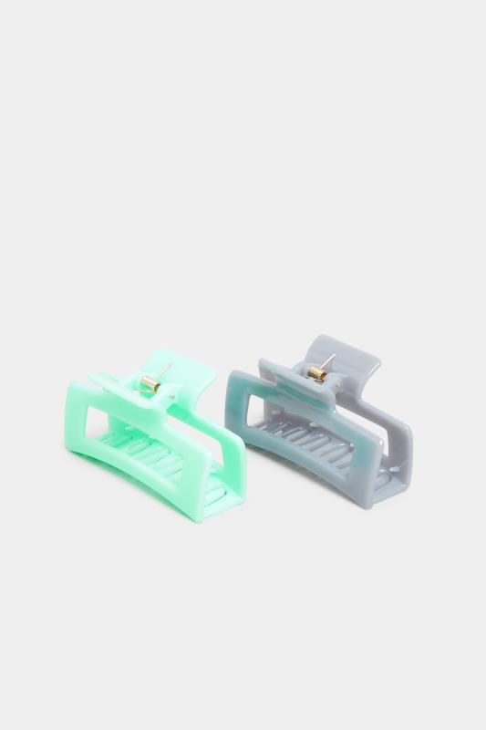 Plus Size  2 PACK Mint Green & Grey Rectangle Hair Claw Clips