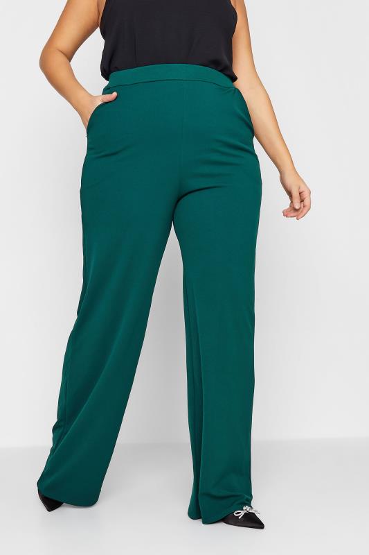  Grande Taille LTS Tall Forest Green Stretch Scuba Wide Leg Trousers
