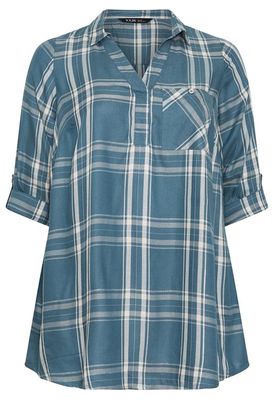 YOURS Plus Size Blue Check Overhead Shirt | Yours Clothing 5