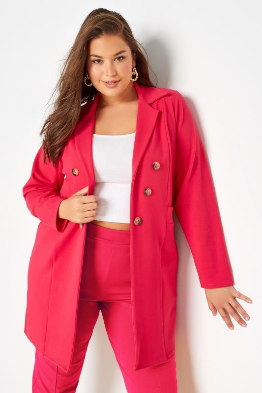 LIMITED COLLECTION Curve Hot Pink Button Blazer 1