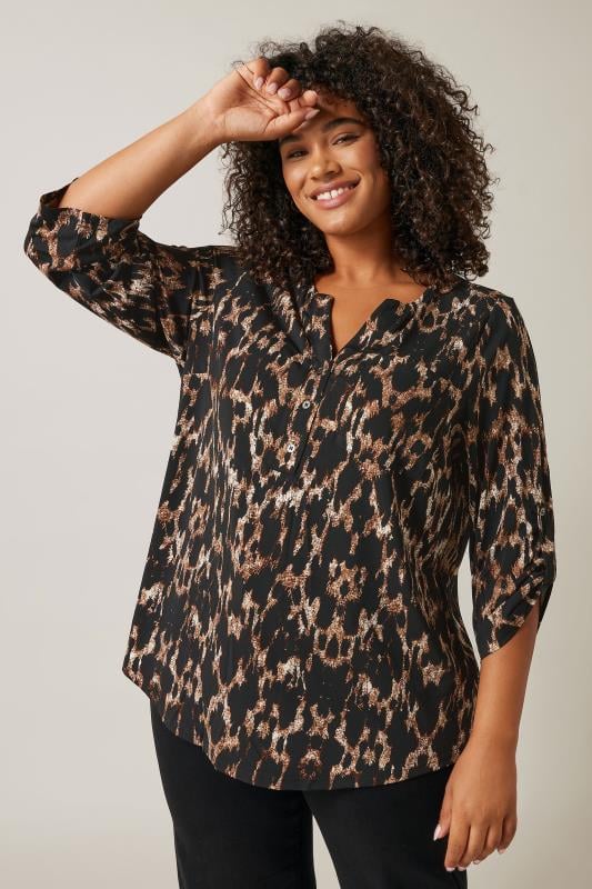 Plus Size  Evans Black Animal Print Top