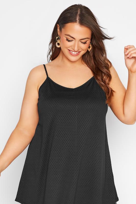 Plus Size Black Pointelle Strappy Vest | Yours Clothing 4