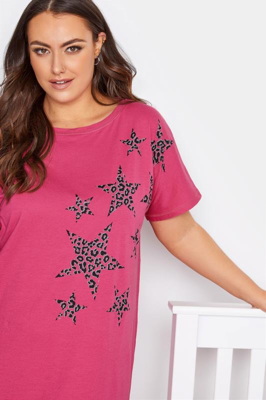 Plus Size Pink Leopard Print Star Nightdress | Yours Clothing 3