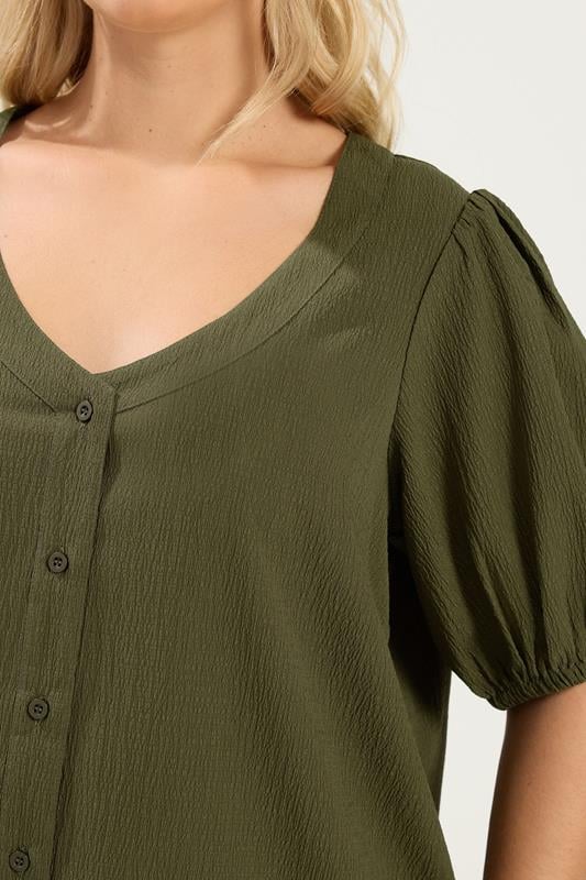 YOURS Plus Size Khaki Green Button Textured Blouse | Yours Clothing 4