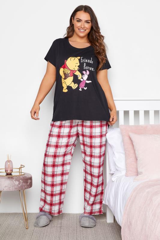  dla puszystych DISNEY Curve Black Winnie The Pooh & Piglet Check Print Pyjama Set