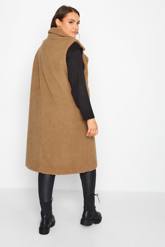 Plus Size Beige Brown Shearling Teddy Maxi Gilet | Yours Clothing 3
