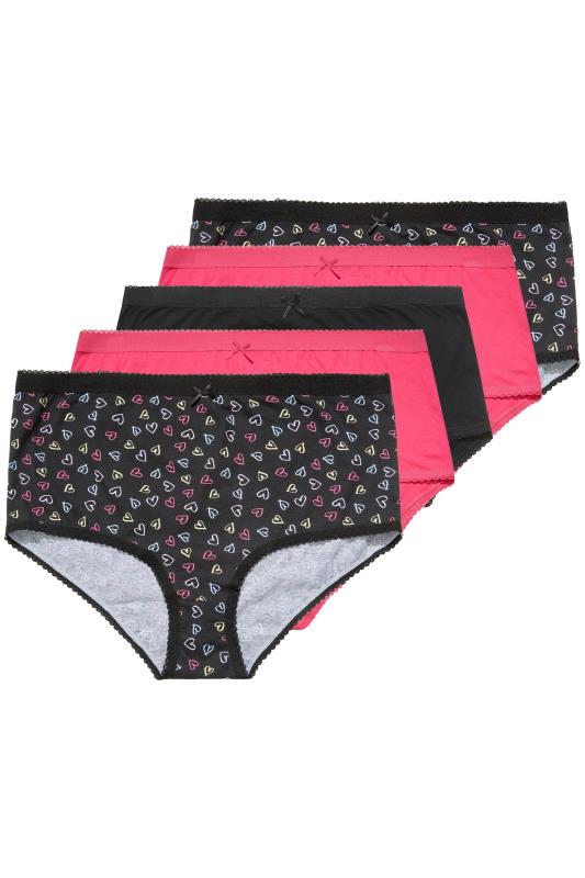 5 PACK Curve Black & Pink Heart Print High Waisted Full Briefs 2