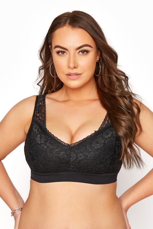 Curve Black Lace Seamless Padded Non-Wired Bralette 1