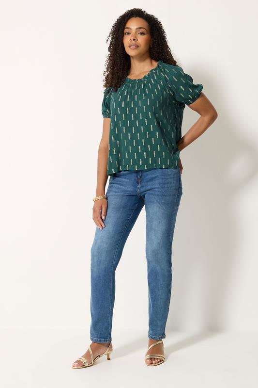 M&Co Teal Green Foil Detail Blouse | M&Co 1