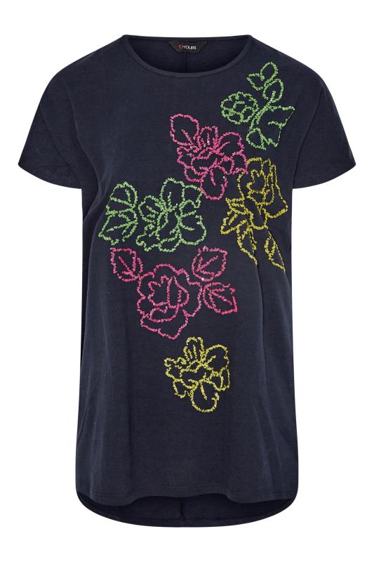 Plus Size Navy Blue Floral Sequin T-Shirt | Yours Clothing 5
