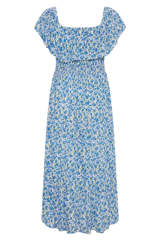 YOURS LONDON Curve Blue Ditsy Floral Print Bardot Dress 7