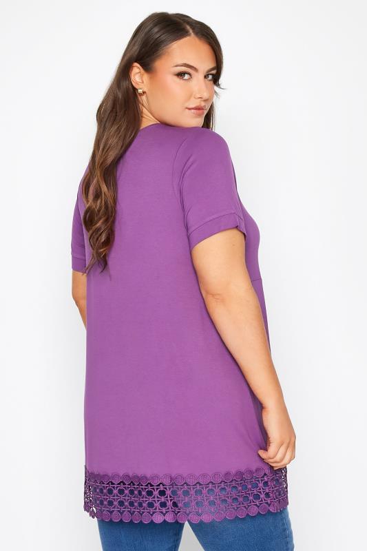 Plus Size Purple Crochet Detail Peplum Tunic Top | Yours Clothing  3