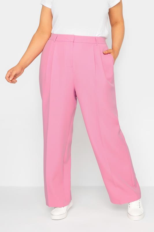 YOURS Plus Size Pink Wide Leg Trousers | Yours Clothing  1