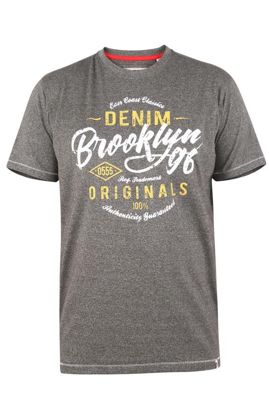 D555 Big & Tall Grey Marl 'Brooklyn Originals' Slogan Printed T-Shirt_F.jpg