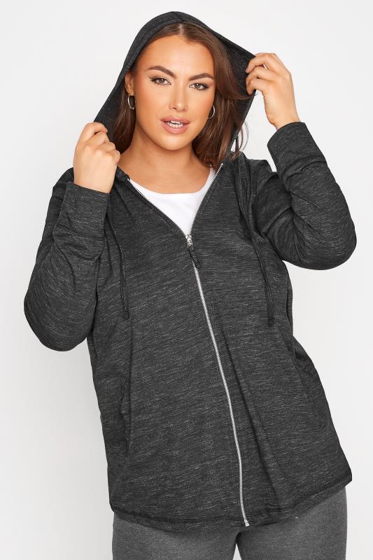 Black Marl Zip Through Hoodie | Sizes 16-40 | Yours Clothing 4