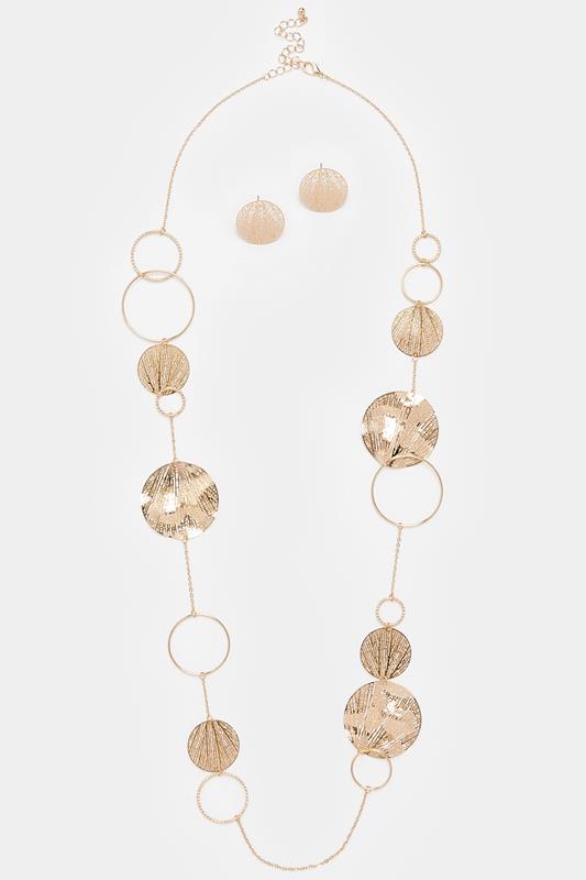  Conjunto de collar largo de círculo y pendientes en tono dorado