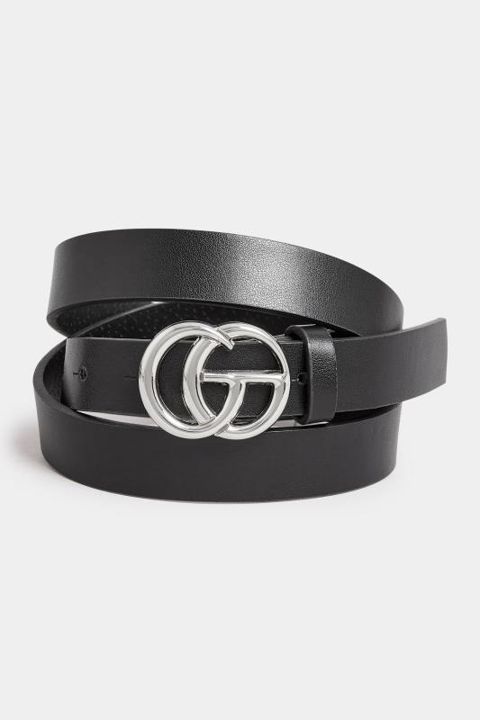 2 PACK Black & Croc Print Initial Logo Belts | Yours Clothing 6