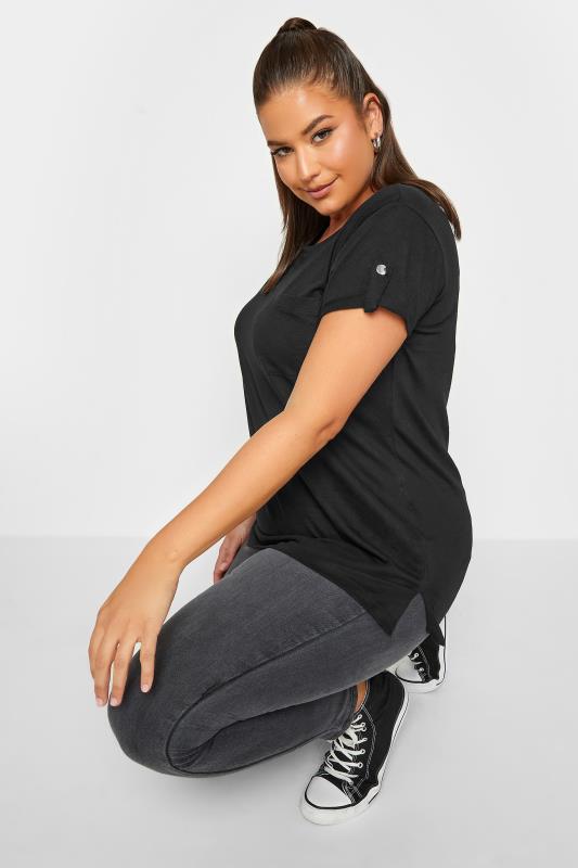 Plus Size Black Pocket Dipped Hem T-Shirt | Yours Clothing 4