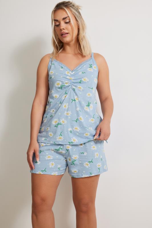 Plus Size  YOURS Curve Blue Daisy Print Cami Pyjama Set