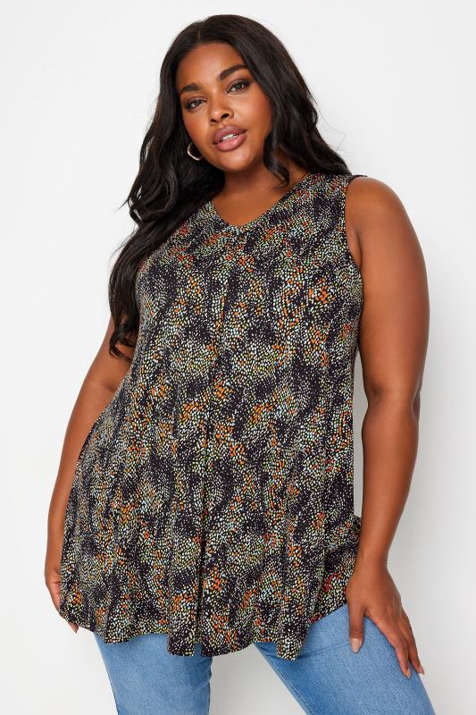 YOURS Plus Size Black Abstract Dot Print Swing Vest Top | Yours Clothing 1